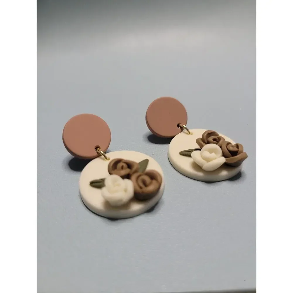 Handmade Mexican Terra Cotta Barro Inspired Dangle‎ Post Earrings Light Weight
